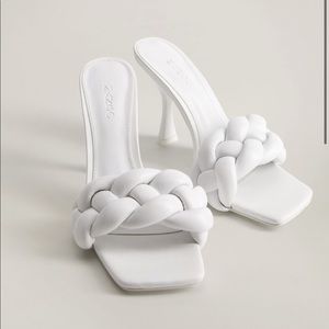 Mango White Braided 100% Leather Mule Size 8